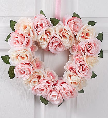 Pink Rose Heart Shaped Wreath- 16"